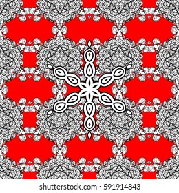 Seamless classic white pattern. Vector traditional orient ornament. Golden pattern on red background with white elements.