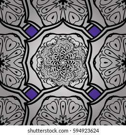 Seamless classic white pattern. Vector traditional orient ornament. Golden pattern on violet background with white elements.