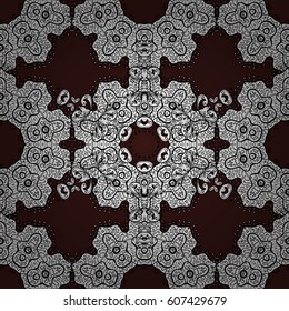 Seamless classic white pattern. Vector traditional orient ornament. White pattern on brown background with white elements.