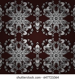 Seamless classic white pattern. Vector traditional orient ornament. White pattern on brown background with white elements.