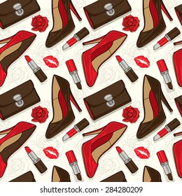 Seamless Classy and Elegance Women/Girl Stuff Illustration Background Pattern in Vector