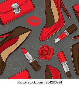 Seamless Classy and Elegance Women/Girl Stuff Illustration Background Pattern in Vector