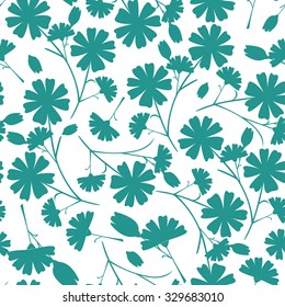 Seamless clean teal ocean blue daisy flower pattern on white background