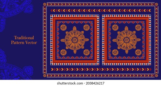 
Patrón vectorial limpio y sin fisuras en tradiciones turcas y árabes sobre un maravilloso fondo azul marino. Papel de pared adecuado para la cultura de la moda textil.