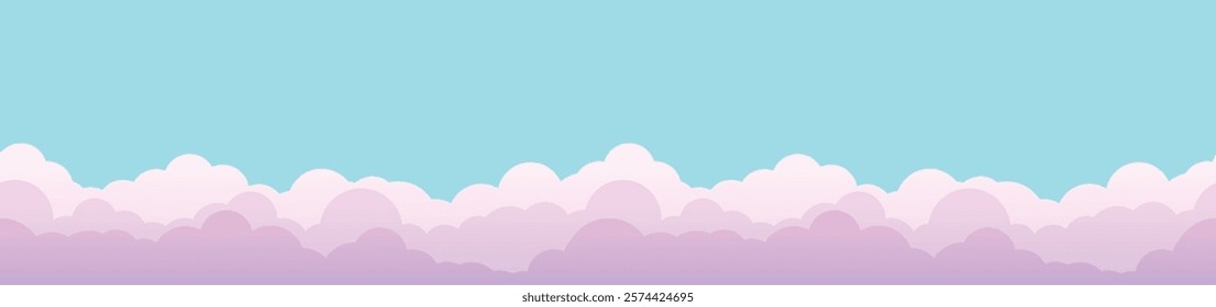 Seamless cloud border pattern. Pink clouds for Valentine's Day