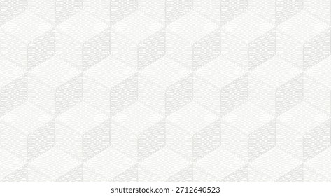 Seamless cloud dancer color geometric embroidery cube pattern. Color of the year 2026