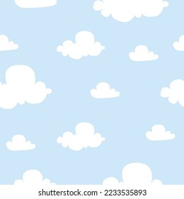 Seamless cloud pattern with blue background. Tectile fabric paper printing