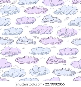 Seamless cloud pattern graphics in trendy style on white background.
