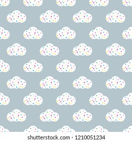Seamless Clouds With Colorful Confeeti Pattern Abstract Background. Birthday. Holiday. Vector. Multicolored