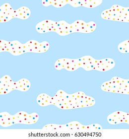 Seamless Clouds With Colorful Dot Pattern For Baby Background. Birthday. Holiday. Vector. Multicolored