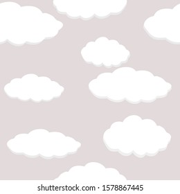 seamless clouds pattern on light gray background, vector drawing