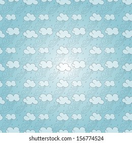 Seamless clouds and rain pattern. Vector illustration. 
