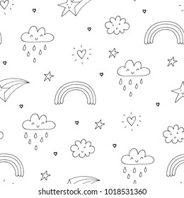 seamless clouds and stars pattern vector illustration.