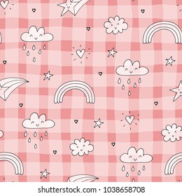 seamless clouds and stars pattern vector illustration.