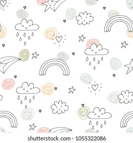 seamless clouds and stars pattern vector illustration
