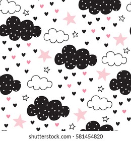 seamless clouds and stars pattern vector illustration