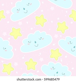 seamless clouds and stars pattern vector illustration.