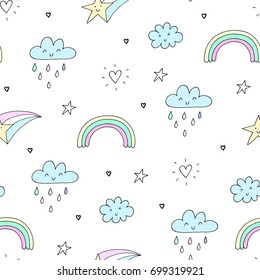 seamless clouds and stars pattern vector illustration.