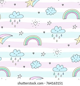 seamless clouds and stars pattern vector illustration.