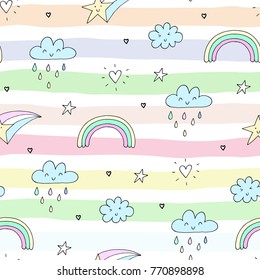 seamless clouds and stars pattern vector illustration.