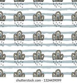 Seamless clouds and stripes vector pattern. Textile and wrapping design.