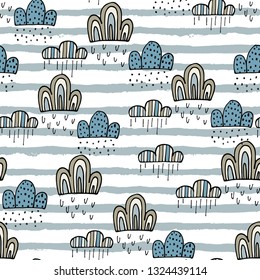 Seamless clouds and stripes vector pattern. Textile and wrapping design.