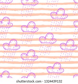 Seamless clouds and stripes vector pattern. Textile and wrapping design.