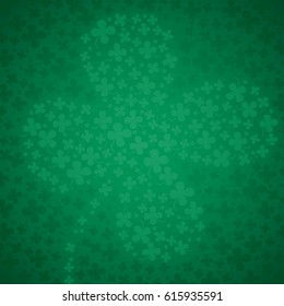 Seamless Clover Backdrop, Saint Patrick's Day Symbol, Irish Lucky Shamrock Isolated On Dark Green.For Web Site, Greeting Card, Poster, Cover And Wallpaper. Template For Banner, Flyer And Party Invitation