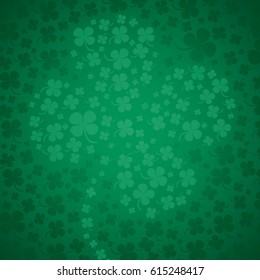 Seamless clover backdrop,Saint Patrick's Day symbol,Irish lucky shamrock isolated on dark green.For web site,greeting card,poster,cover and wallpaper.Template for banner, flyer and party invitation