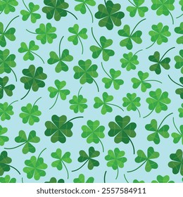 Seamless clover background. Four-leaf and three-leaf clover. A symbol of good luck. St. Patrick's Day. Vector illustration for design and web.