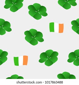 Seamless clover and Irish flag pattern. St. Patrick's Day background.