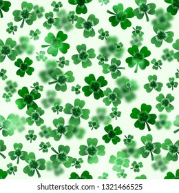 Seamless clover leaves background for Saint Patrick Day. Green clover texture.