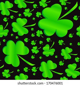 Seamless clover pattern on black background at Patrick's Day