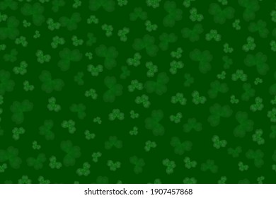 Seamless clover pattern on the green background. Green clover texture for Happy Saint Patrick's day. Shamrock backdrop for lucky spring design.Ireland symbol seamless pattern.Stock vector illustration