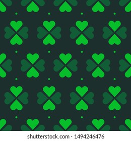 seamless clover pattern saint Patrick day nature leaves four love shape leaf good luck , cute background texture