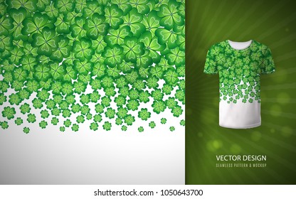 Seamless clovers border as a pattern on a T-shirt. Vector illustration. Typographic Template. Lucky and success symbols