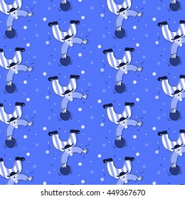 Seamless clown pattern. Colorful circus illustration, vector. Holiday decoration. Stylish pattern. Can be used in textiles, as a wrapping paper. Modern creative holiday ornament. Abstract pattern.