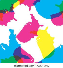 Seamless CMYK and RGB colorful camouflage based on US flag silhouette military pattern vector