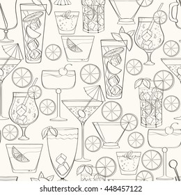 Seamless cocktail pattern can be used for wallpaper, website background, wrapping paper. Summer cocktail natural bright pattern. Summer design. Food concept.