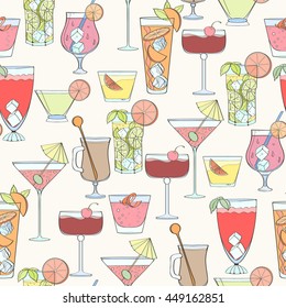 Seamless cocktail pattern can be used for wallpaper, website background, wrapping paper. Summer cocktail natural bright pattern. Summer design. Food concept.