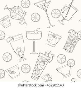 Seamless Cocktail Pattern Can Be Used For Wallpaper, Website Background, Wrapping Paper. Summer Cocktail Natural Bright Pattern. Summer Design. Food Concept.