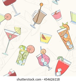 Seamless cocktail pattern can be used for wallpaper, website background, wrapping paper. Summer cocktail natural bright pattern. Summer design. Food concept.