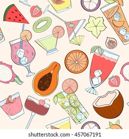 Seamless cocktail pattern can be used for wallpaper, website background, wrapping paper. Summer cocktail natural bright pattern. Summer design. Food concept.