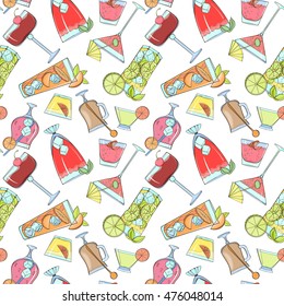 Seamless cocktail pattern can be used for wallpaper, website background, wrapping paper. Summer cocktail natural bright pattern. Summer design. Food concept.