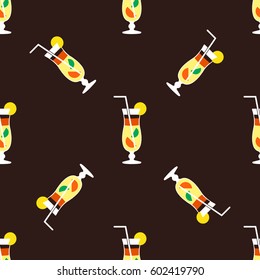 Seamless cocktail pattern on a brown background