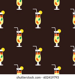 Seamless cocktail pattern on a brown background