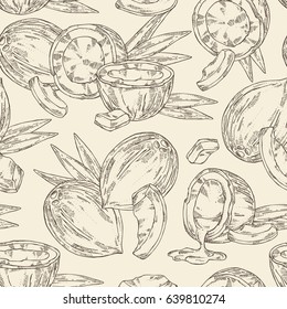 Seamless with coconut. hand drawn