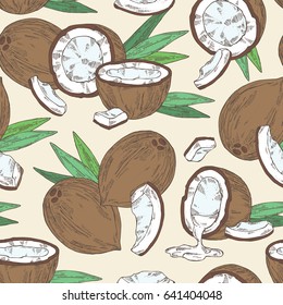 Seamless with coconut. hand drawn