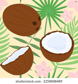 Seamless coconut pattern. Flat style. Vector illustration 