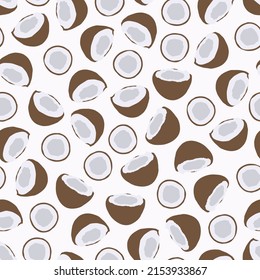 Seamless coconut pattern - hand drawn design. Trendy summer background - white cover. Cartoon print, vector illustration